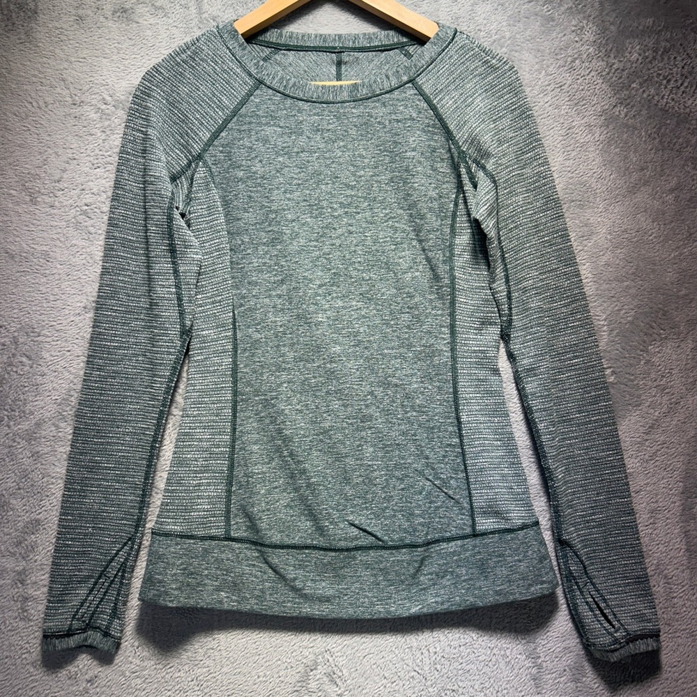 Lululemon Race Your Pace Long Sleeve Shirt Heathered Fuel Green Coco Pique Sz 6